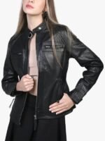 Women Black Cafe Racer Leather Jacket