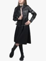 Women Cafe Racer Leather Jacket Black