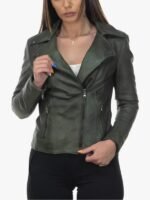 Women Green Leather BIker Jacket