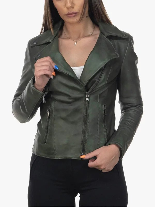 Women Green Leather BIker Jacket Women Green Leather BIker Jacket
