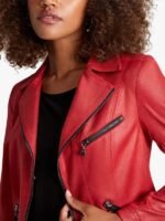 Women Motorcycle Red Leather Jacket