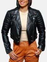 Women's Asymmetrical Cropped Leather Jacket