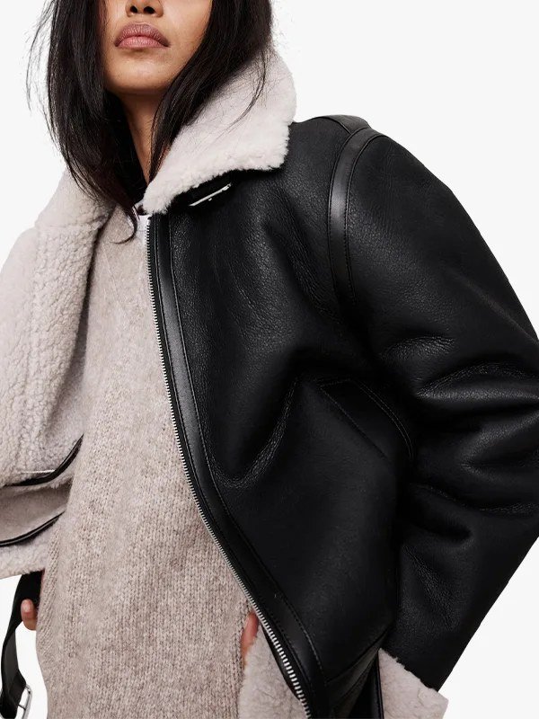Womens Aviator Shearling Black Leather Jacket Womens Aviator Shearling Black Leather Jacket
