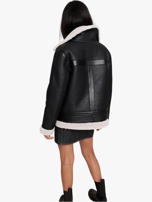 Womens Aviator Shearling Jacket Black Womens Aviator Shearling Jacket Black