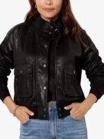 Womens Black Copped Bomber jacket