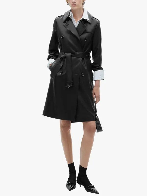 Womens Black Leather Trench Coat Womens Black Leather Trench Coat