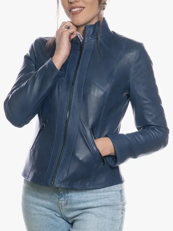 Women’s Blue Cafe Racer Jacket Women’s Blue Cafe Racer Jacket