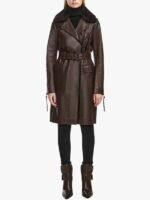 Women's Brown Leather Trench Coat