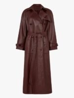 Womens Brown Leather Trench Coat