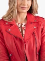 Womens Classic Red Leather Biker Jacket