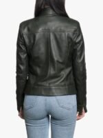 Womens Dark Green Zipper Cafe Racer Leather Jacket