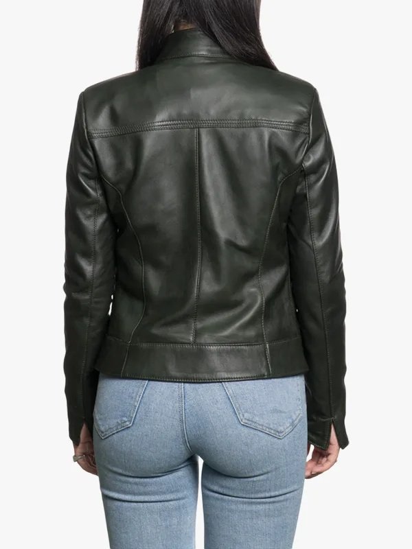 Womens Dark Green Zipper Cafe Racer Leather Jacket Womens Dark Green Zipper Cafe Racer Leather Jacket
