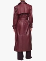 Women's Double Breasted Leather Trench Burgundy Coat