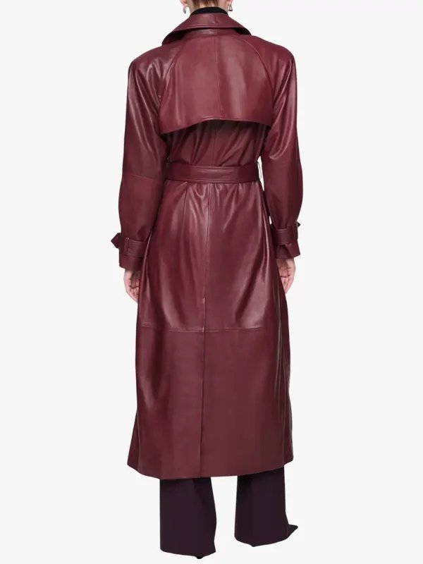 Women's Double Breasted Leather Trench Burgundy Coat Women's Double Breasted Leather Trench Burgundy Coat
