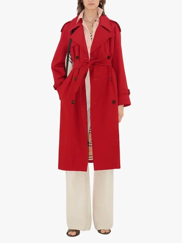 Womens Double-breasted Red Trench Coat Womens Double-breasted Red Trench Coat
