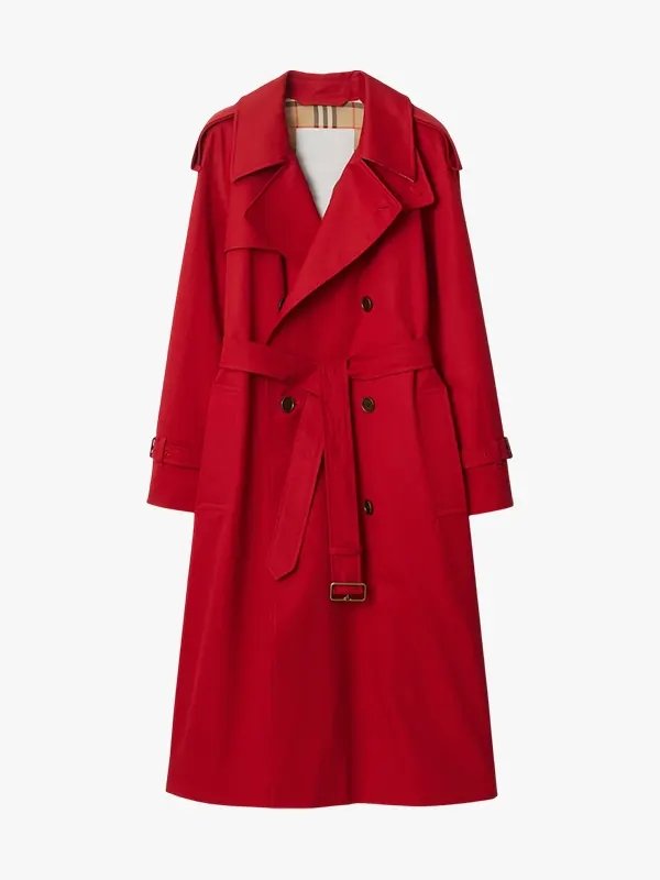 Womens Double-breasted With Belted Red Trench Coat Womens Double-breasted With Belted Red Trench Coat