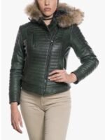 Womens Green Shearling Hooded Jacket
