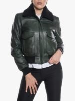 Women's Pilot Shearling Collar Green Jacket
