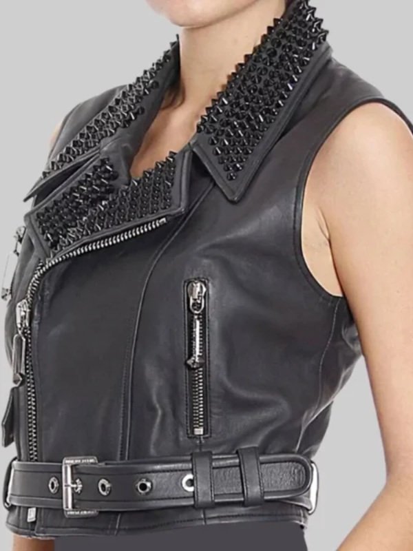 Women’s Punk Studded Leather Vest Black Women’s Punk Studded Leather Vest Black