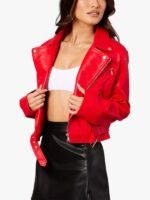Womens Red Leather Biker Jacket