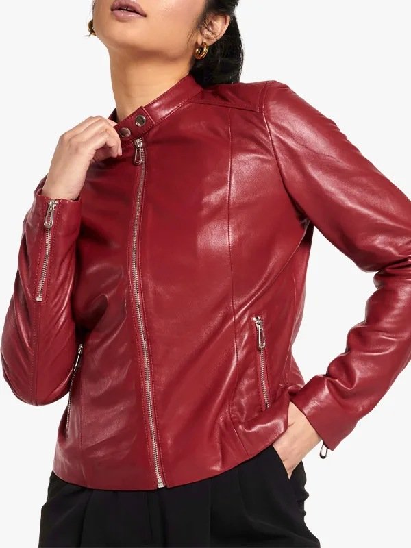 Women’s Red Leather Racer Jacket Women’s Red Leather Racer Jacket