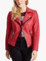 Zipper-Trim Women Biker Red Jacket