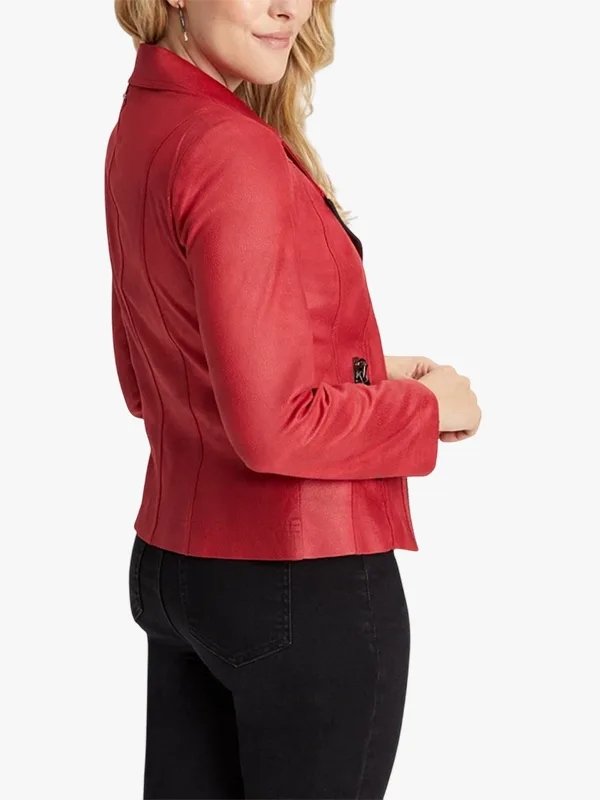 Zipper-Trim Women Biker Red Jacket in Leather Zipper-Trim Women Biker Red Jacket in Leather