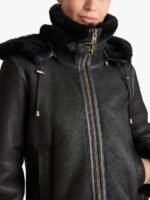 Black Shearling Hooded Jacket Womens