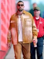 _Commanders v Chiefs 2025 Travis Kelce Orange Denim Jacket _