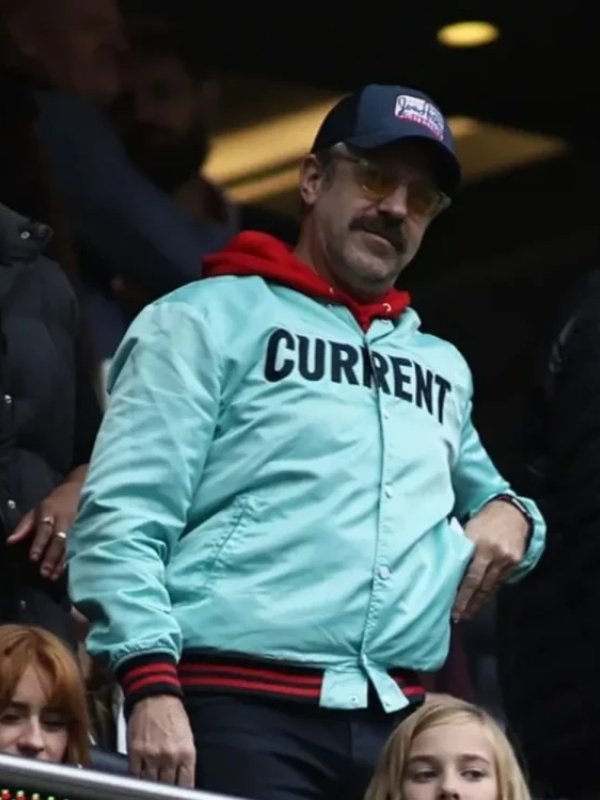 Jason Sudeikis CURRENT White Satin Bomber Jacket