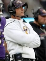 John Harbaugh Baltimore Ravens 2025 Fleece Pullover White Hoodie