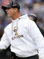 John Harbaugh Baltimore Ravens White Hoodie