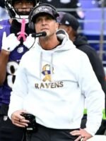 John Harbaugh Baltimore Ravens White Pullover Hoodie
