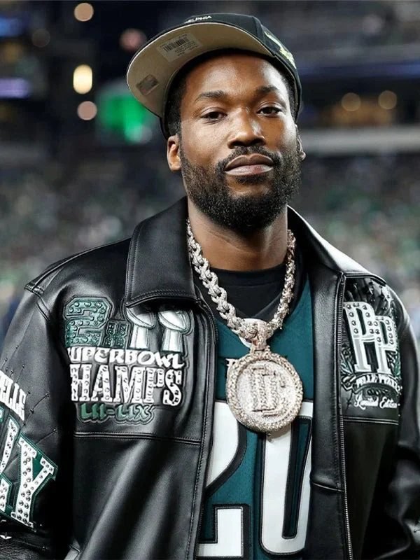 Meek Mill Eagles Black Leather Jacket