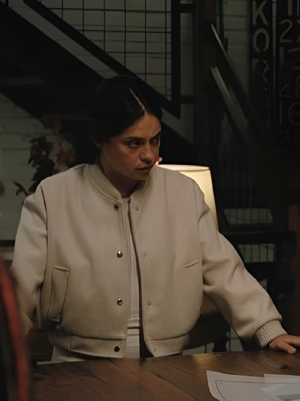 Play Dirty Rosa Salazar Letterman Cream Jacket