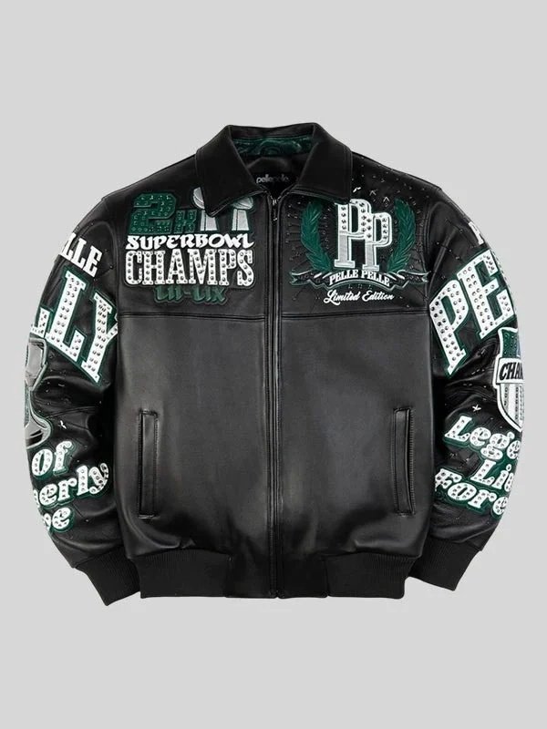 Re-created Super Bowl Champions PP 2025 Meek Mill Eagles Black Leather Jacket