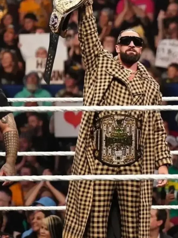 Seth Rollins Monday Night RAW 2025 Checkered Wool Trench Coat - Copy
