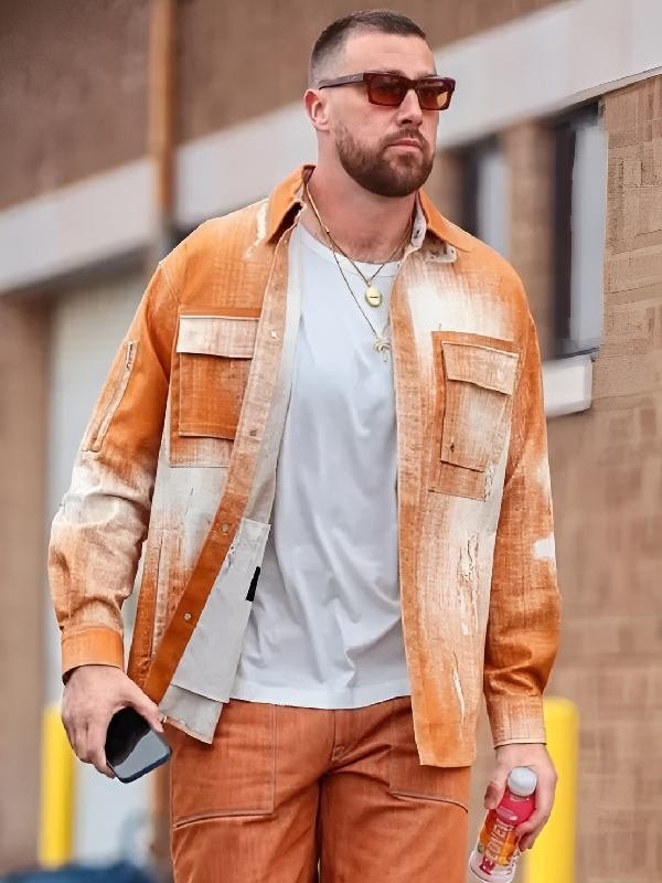 Travis Kelce Commanders v Chiefs 2025 Orange Denim Jacket