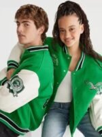 Unisex Aeropostale Philadelphia Eagles Green & White Bomber Jacket