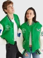 Unisex Aeropostale Philadelphia Eagles Green & White Bomber Jacket Recreate