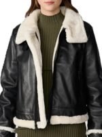 Womens Black Leather With White Shearling Jacket