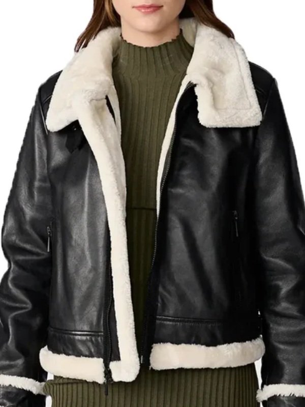 Womens Black Leather With White Shearling Jacket Womens Black Leather With White Shearling Jacket