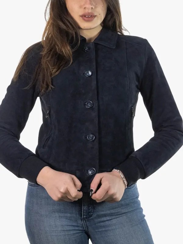 Womens Blue Suede Bomber Jacket Womens Blue Suede Bomber Jacket