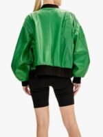 Womens Oversized Leather Green Bomber Jacket