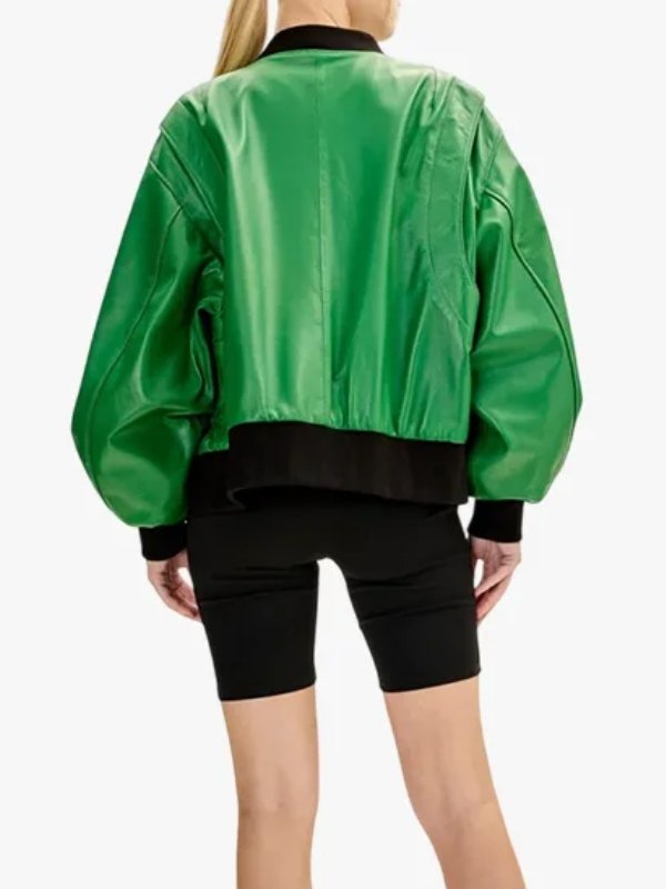 Womens Oversized Leather Green Bomber Jacket Womens Oversized Leather Green Bomber Jacket