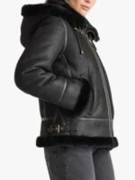 Womens Shearling Hooded Jacket Black