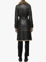 Women's Shearling Leather Trench Belted Coat In Black