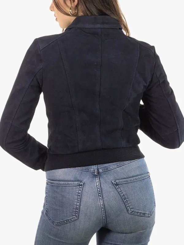 Womens Suede Bomber Jacket Blue Womens Suede Bomber Jacket Blue