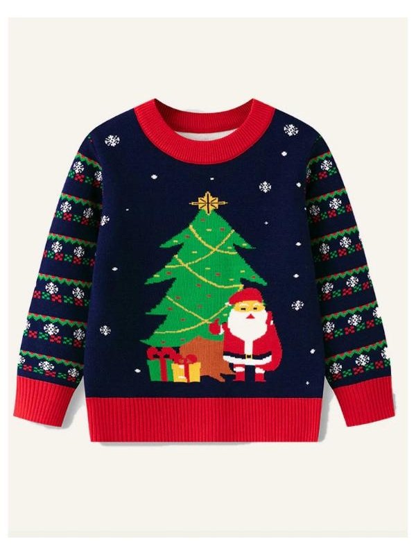 Christmas Holiday Santa Claus Blue Sweater