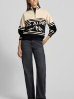 Les Alpes Graphics Funnel-Neck Black Knit Jumper